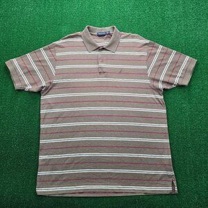 Nautica Polo Shirt Mens XL Brown Striped Golf Summer‎ Beach Casual Preppy Cotton
